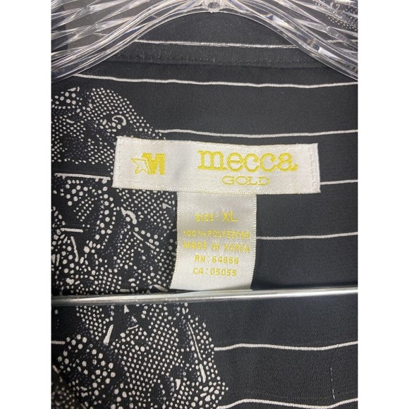 MECCA GOLD Men's Button Down Short Sleeve Shirt XL Striped Floral Lace - Picture 4 of 10